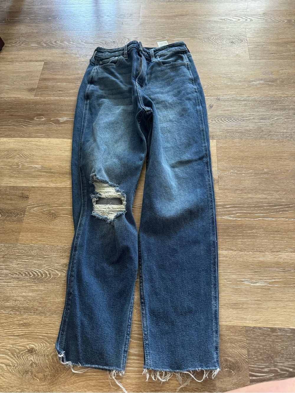 Hollister Dark Blue Distressed Straight-Leg Jeans